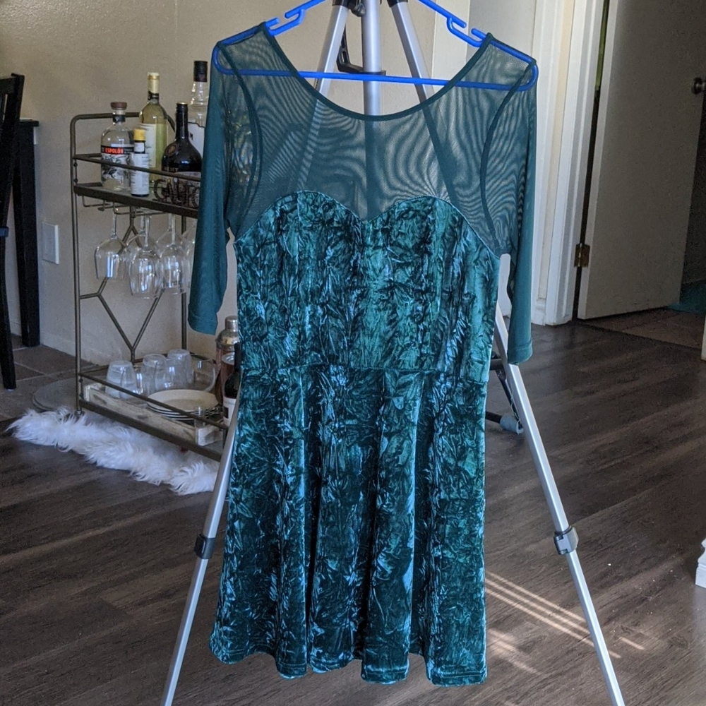 Green velvet Cotton On skater dress